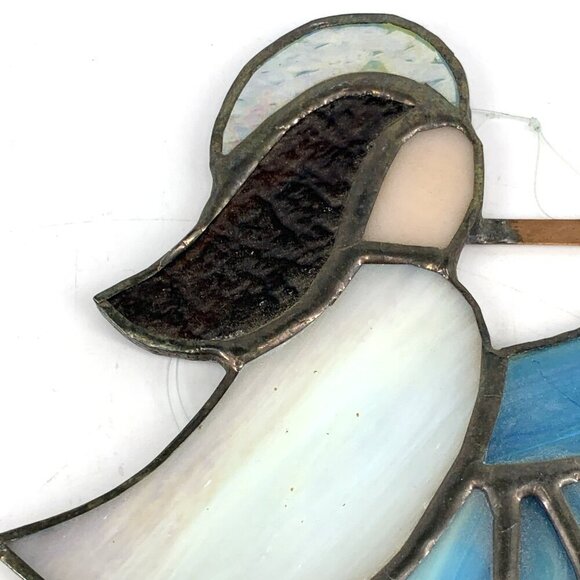 Stained Glass Angel Wall Hanging Trumpet Horn Copper Christmas 9" Tall Vtg - Picture 2 of 7